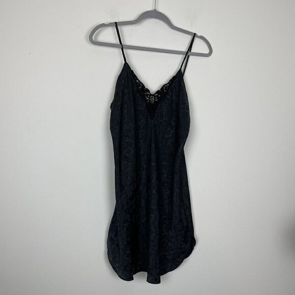Amelias Vintage Black Satin Floral Chemise Slip Size Medium Made in USA - Picture 6 of 6